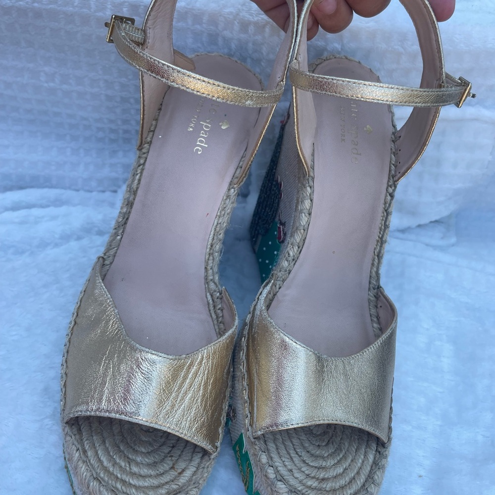 Kate Spade Gold and Green Espadrille Wedges - Picture 5 of 9